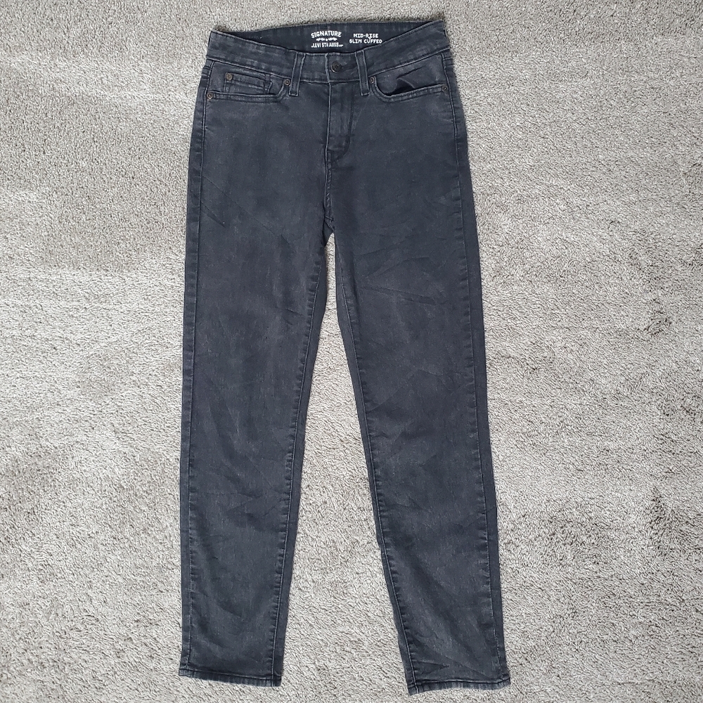 Levi's Women's Mid Rise Slim Cuffed Jeans Size 6 (28) Denim Black EUC